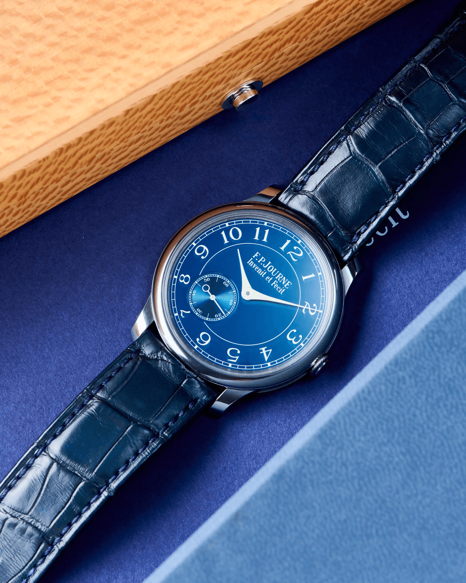 F.P.Journe Chronomètre Bleu on a navy strap